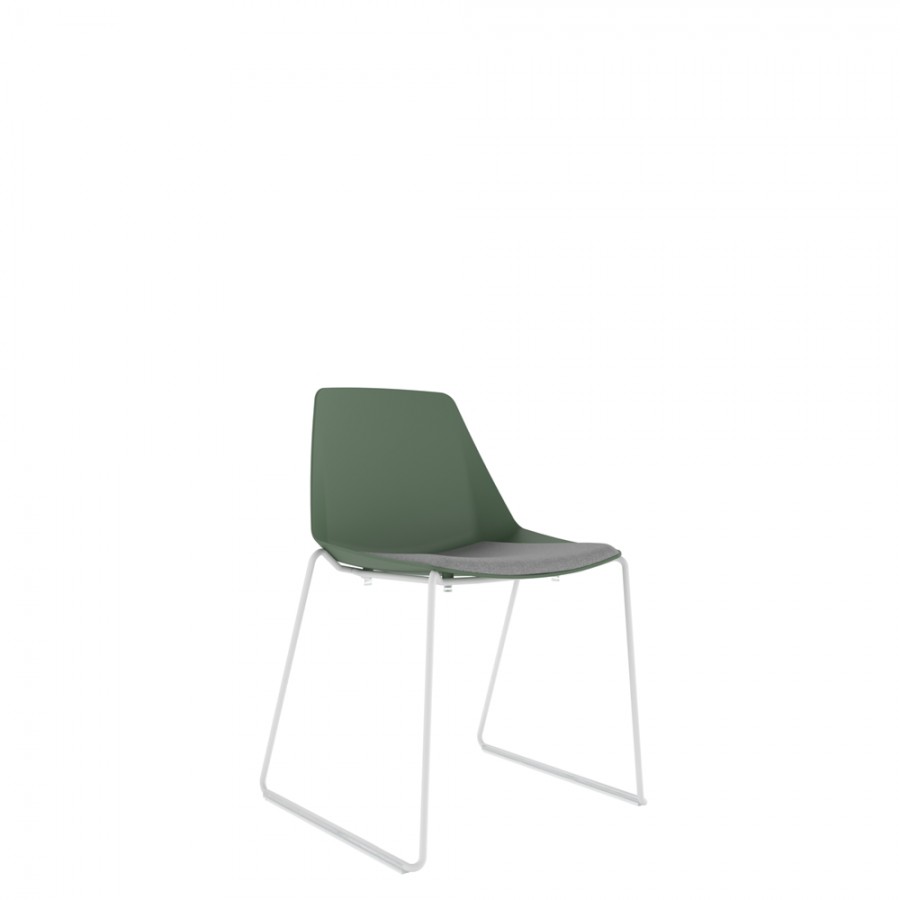 Polypropylene Shell Chair With Upholstered Seat Pad and White Steel Skid Frame